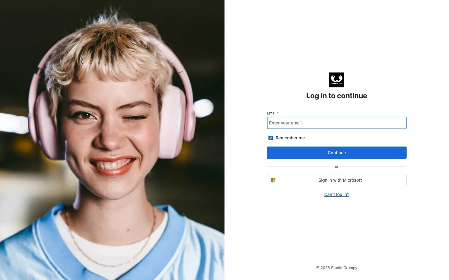 Login screen of the Fresh 'n Rebel Planner